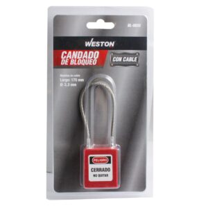 CANDADO DE BLOQUEO ROJO CON CABLE 175MM (CAJA C/10 PZAS - PRECIO X PIEZA) - Image 2