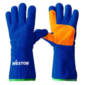 GUANTE SOLDADOR AZUL C/ REFUERZO DE PIEL EN PALMA (Precio x par - Empaque c/25 pares)